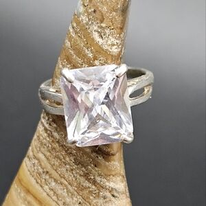 Retro Sterling Silver CZ Ring Size 7 Radiant Cut